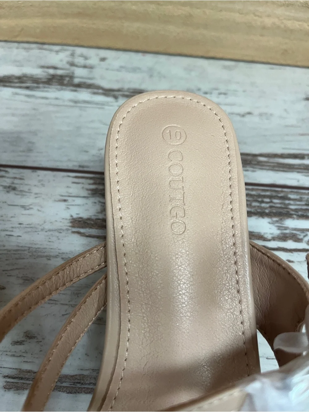 Coutgo  Beige Square Toe Kitten Heel Thong Sandals Strappy 10